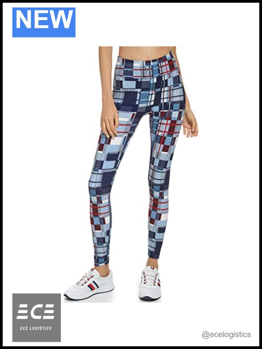High Rise Performance Legging Abstract Plaid Full Length Athletic